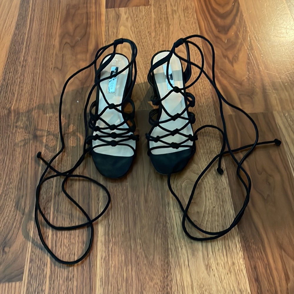 Primark lace up tie up block heels